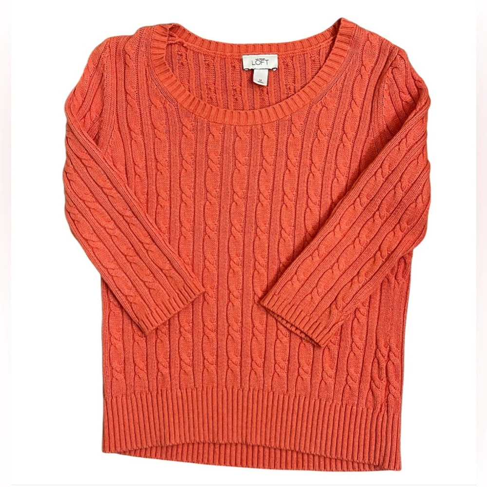 Ann Taylor Loft Cable Knit Sweater, Color Orange, Size Women’s Medium